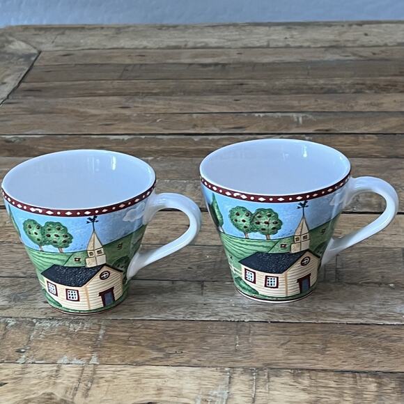 Sango Other - Sango Green Acres Coffee Tea Mugs Set of 2 3.25" Farmhouse Country Vintage 1995